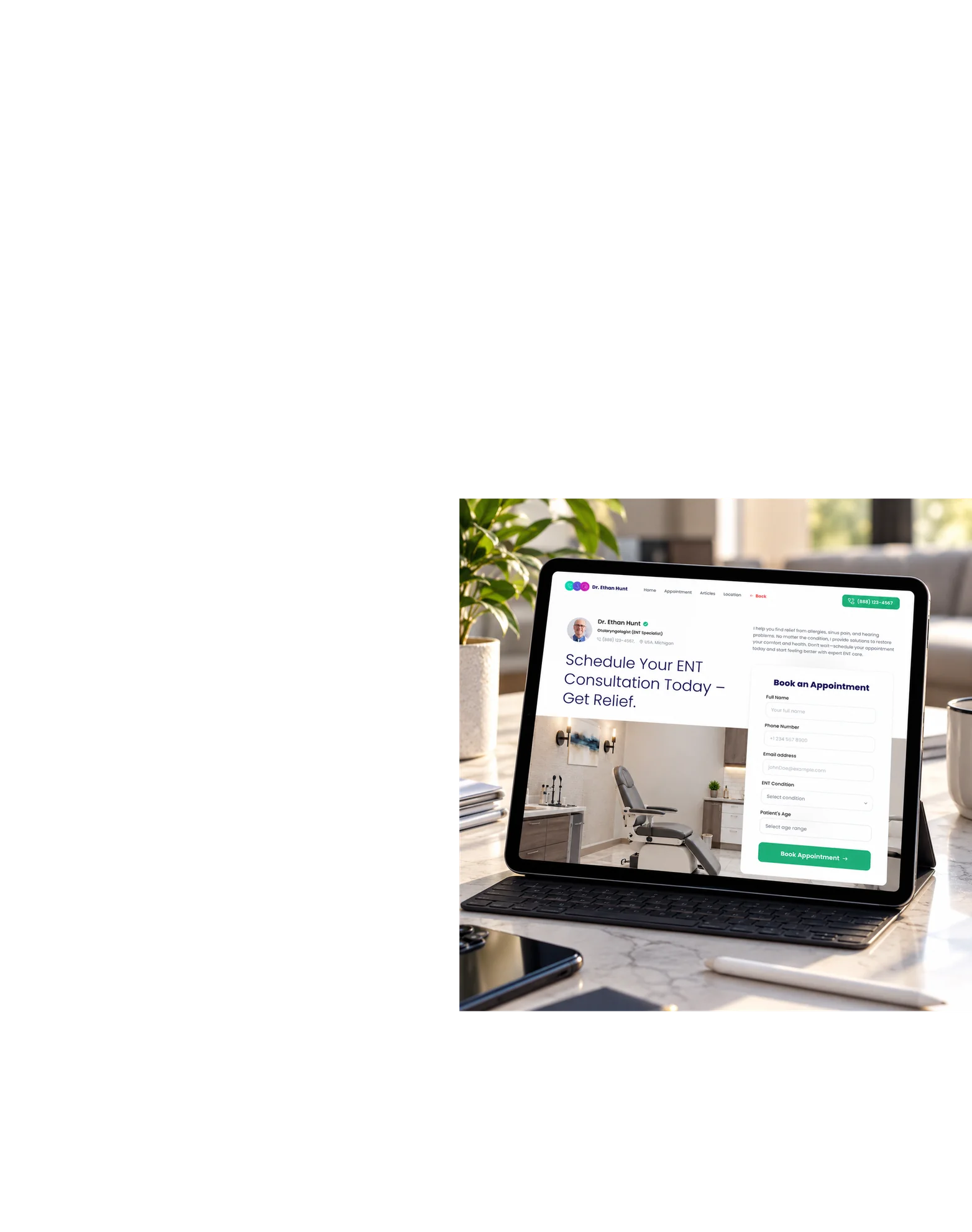 Medical appointment website design example